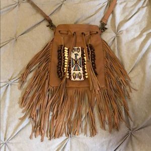 Leather fringe crossbody purse